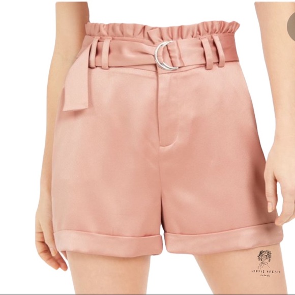 Bar II Belted Dusty Pink Satin Paper Bag Waist Shorts Size 14 - Picture 6 of 8